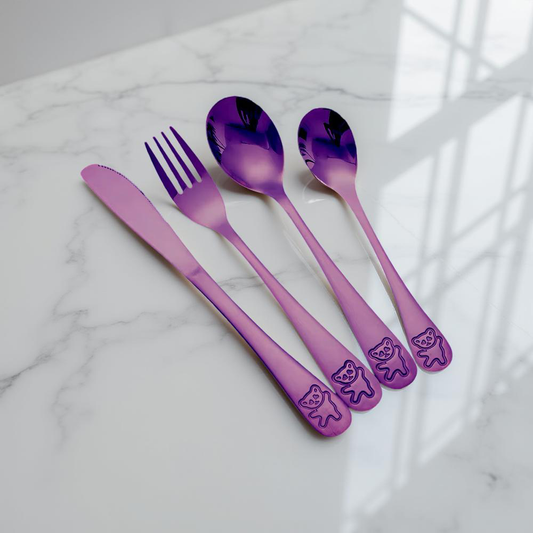 Stainless Steel Utensils for kids in purple colour.