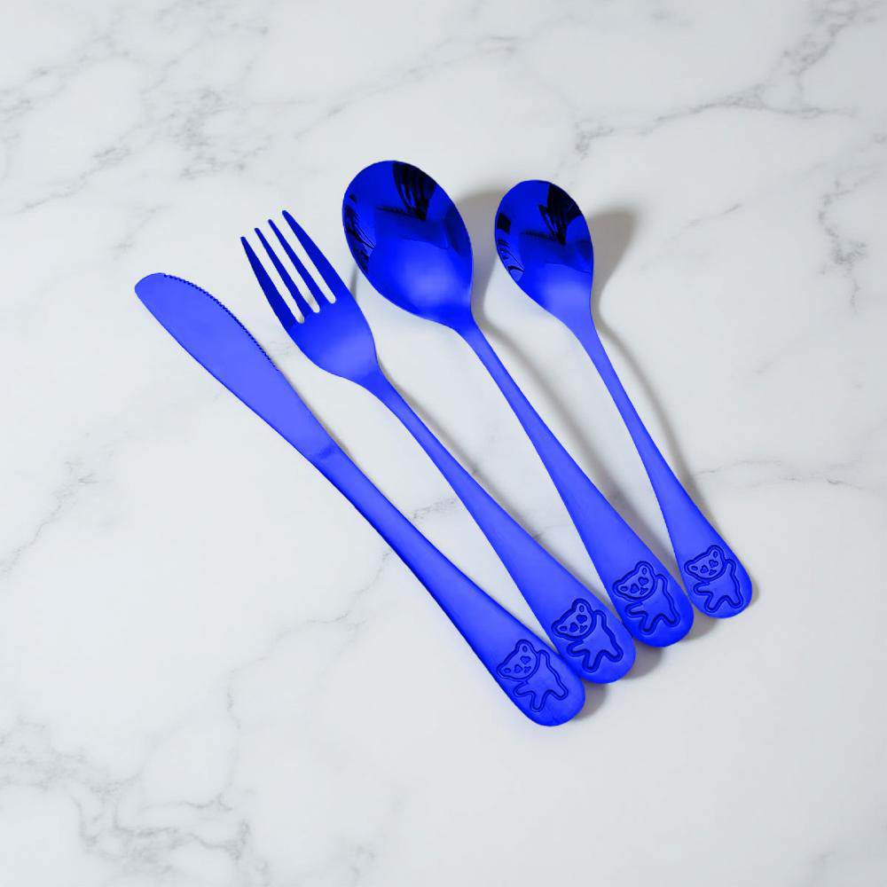 Stainless Steel Utensils for kids in blue colour.